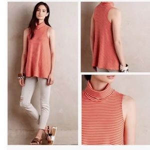 Anthropologie Puella Striped Ribbed Turtleneck Swing Tank Top Tunic Orange M